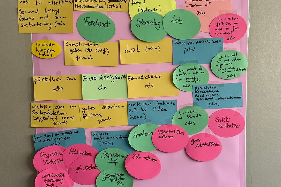 Plakat mit Stichworten beim Workshop zu Organisationskultur | Affiche avec mots-clés lors de l'atelier sur la culture organisationnelle